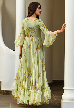 Digital Printed Chiffon Gown in Pastel Green