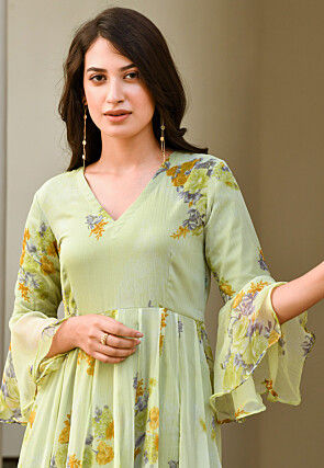 Digital Printed Chiffon Gown in Pastel Green