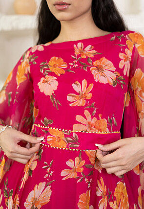 Digital Printed Chiffon Maxi Dress in Fuchsia