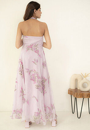 Digital Printed Chiffon Maxi Dress in Light Purple