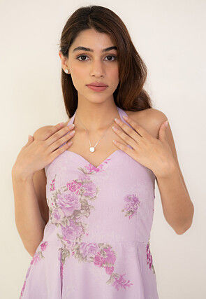 Digital Printed Chiffon Maxi Dress in Light Purple