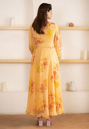 Digital Printed Chiffon Maxi Dress in Yellow