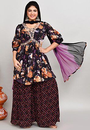 Digital Printed Chiffon Pakistani Suit in Dark Purple