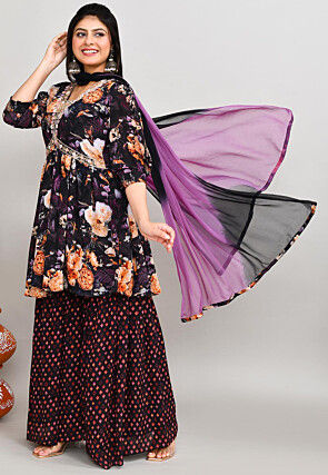 Digital Printed Chiffon Pakistani Suit in Dark Purple