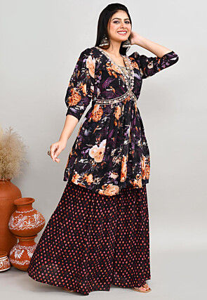 Digital Printed Chiffon Pakistani Suit in Dark Purple