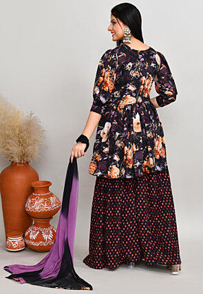 Digital Printed Chiffon Pakistani Suit in Dark Purple