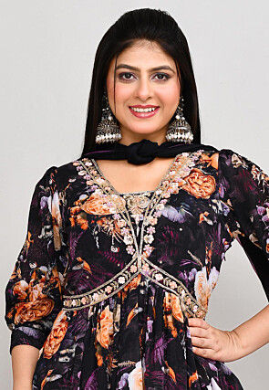 Digital Printed Chiffon Pakistani Suit in Dark Purple