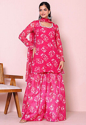 Digital Printed Chiffon Pakistani Suit in Fuchsia