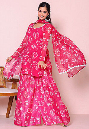 Digital Printed Chiffon Pakistani Suit in Fuchsia