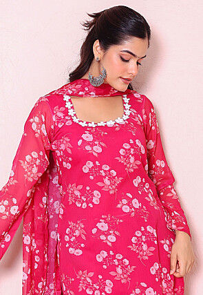 Digital Printed Chiffon Pakistani Suit in Fuchsia