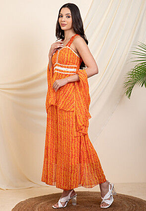 Digital Printed Chiffon Pakistani Suit in Orange