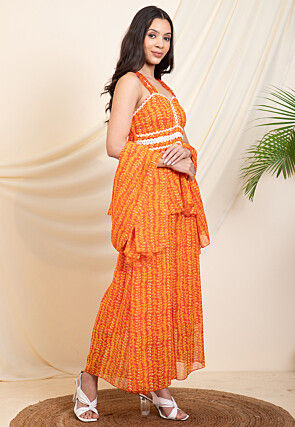 Digital Printed Chiffon Pakistani Suit in Orange