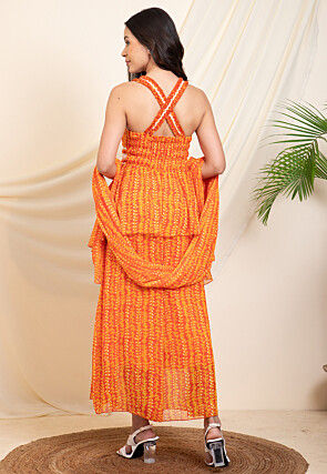 Digital Printed Chiffon Pakistani Suit in Orange