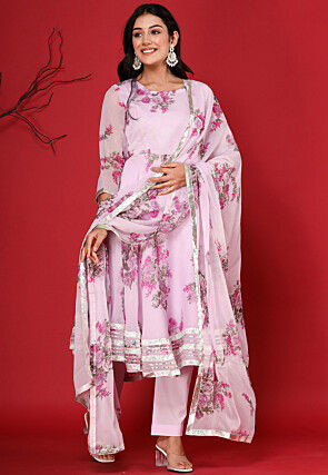 Digital Printed Chiffon Pakistani Suit in Pink
