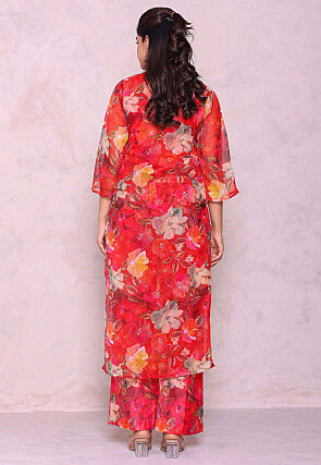 Digital Printed Chiffon Pakistani Suit in Red