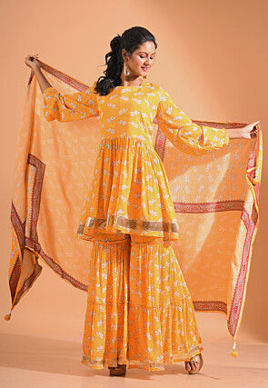 Digital Printed Chiffon Pakistani Suit in Yellow