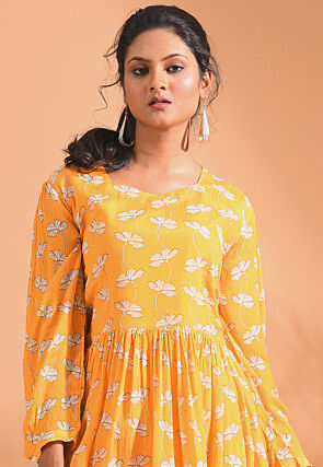 Digital Printed Chiffon Pakistani Suit in Yellow