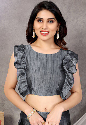 Digital Printed Chiffon Saree in Black and Grey