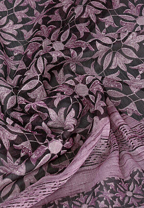 Digital Printed Chiffon Saree in Black and Purple