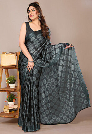Digital Printed Chiffon Saree in Black