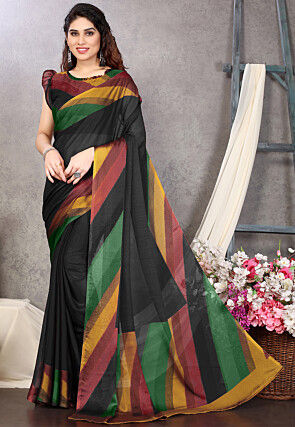 Digital Printed Chiffon Saree in Black