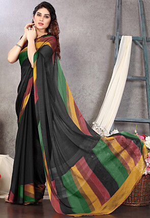 Digital Printed Chiffon Saree in Black