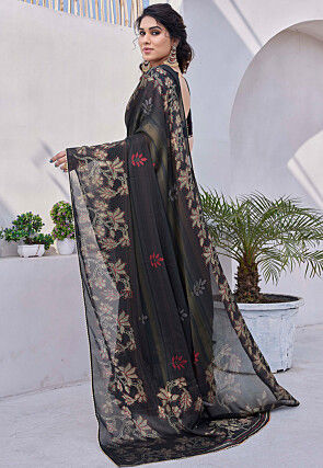 Digital Printed Chiffon Saree in Black