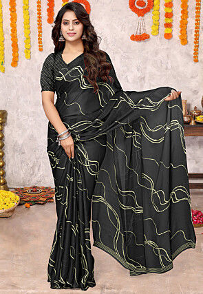Digital Printed Chiffon Saree in Black