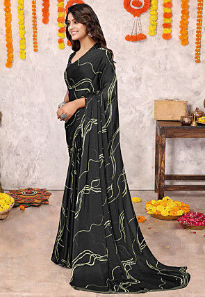 Digital Printed Chiffon Saree in Black