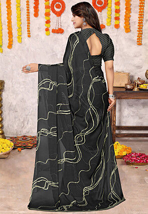 Digital Printed Chiffon Saree in Black