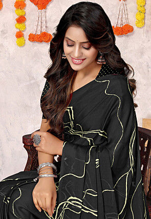 Digital Printed Chiffon Saree in Black