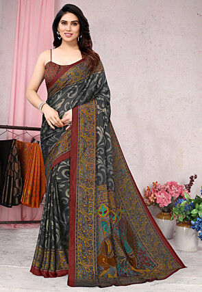 Digital Printed Chiffon Saree in Black