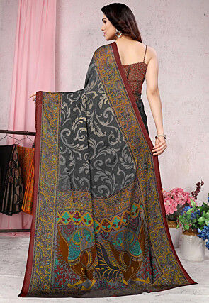Digital Printed Chiffon Saree in Black