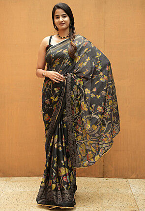Digital Printed Chiffon Saree in Black