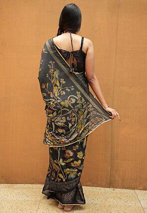 Digital Printed Chiffon Saree in Black