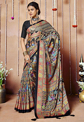 Digital Printed Chiffon Saree in Black