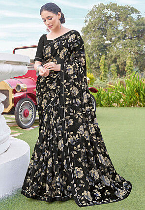 Digital Printed Chiffon Saree in Black