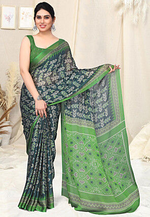 Digital Printed Chiffon Saree in Blue