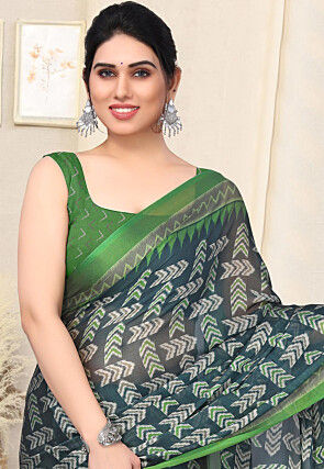 Digital Printed Chiffon Saree in Blue