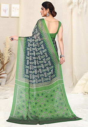 Digital Printed Chiffon Saree in Blue