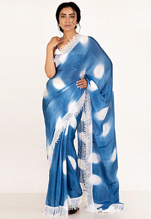 Digital Printed Chiffon Saree in Blue