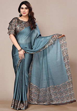 Digital Printed Chiffon Saree in Blue