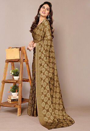 Digital Printed Chiffon Saree in Brown