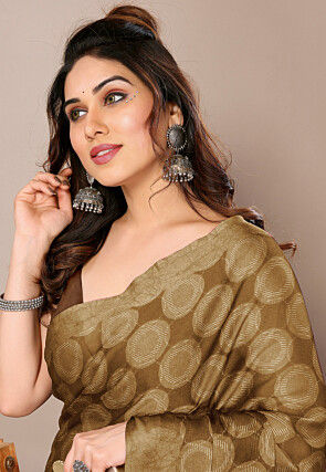 Digital Printed Chiffon Saree in Brown