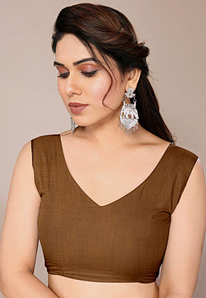 Digital Printed Chiffon Saree in Brown