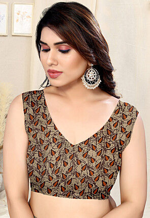 Digital Printed Chiffon Saree in Brown