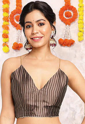 Digital Printed Chiffon Saree in Brown