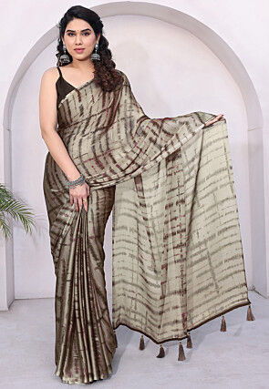 Digital Printed Chiffon Saree in Brown