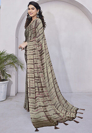 Digital Printed Chiffon Saree in Brown