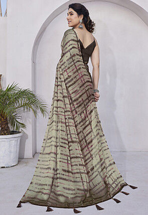 Digital Printed Chiffon Saree in Brown